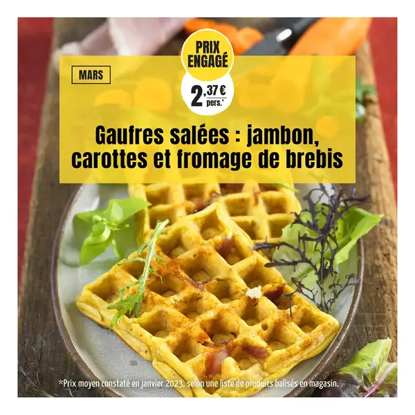 Gaufres salées au jambon, carottes et fromage de brebis